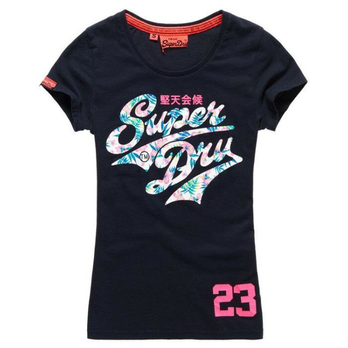 跩狗嚴選 極度乾燥 Superdry 花卉 Logo T-shirt 短袖 上衣 修身 純棉 深藍