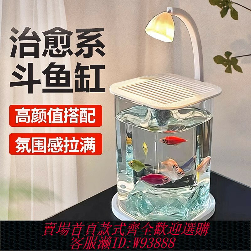{臺灣公司貨 可打統編}創意鬥魚生態養魚缸適用缸小型網紅造景桌面觀賞小夜燈裝飾玻璃缸