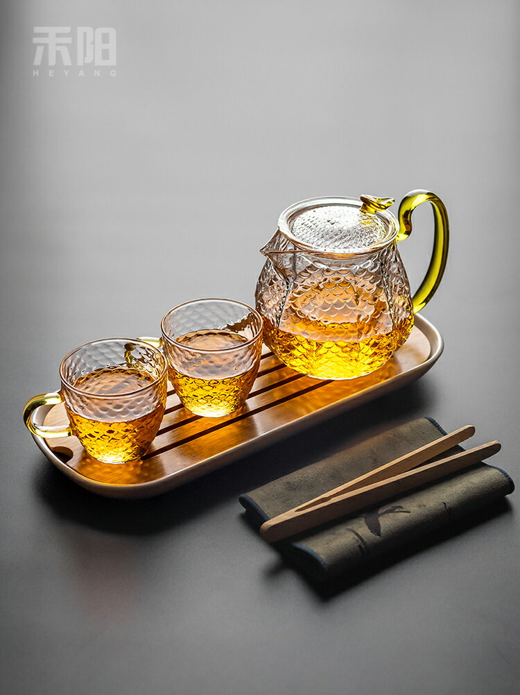玻璃茶壺錘紋壺單壺功夫泡茶壺家用煮茶耐高溫過濾花茶壺茶具套裝