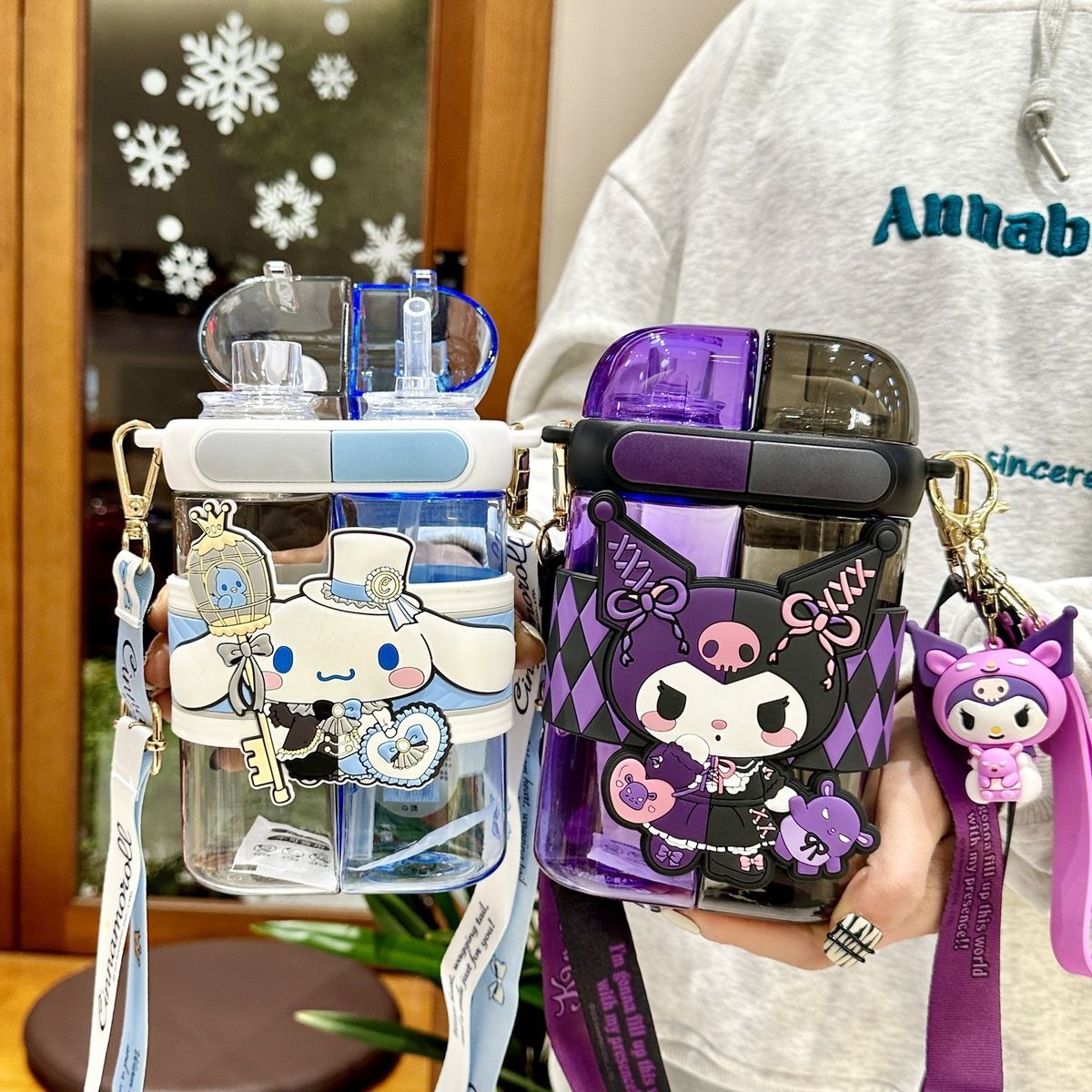 免運·日本進口tritan庫洛米玉桂狗雙倉雙飲水杯兒童耐高溫塑膠吸管杯女