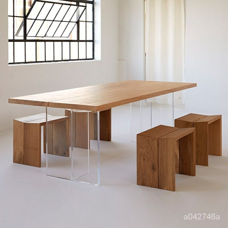辦公桌簡易創意書桌工作臺懸空傢用輕奢桌子餐桌實木亞剋力設計師 PMVR