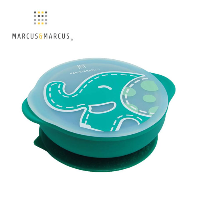 【加拿大 Marcus & Marcus】動物樂園 幼兒自主學習吸盤碗含蓋-大象(綠)