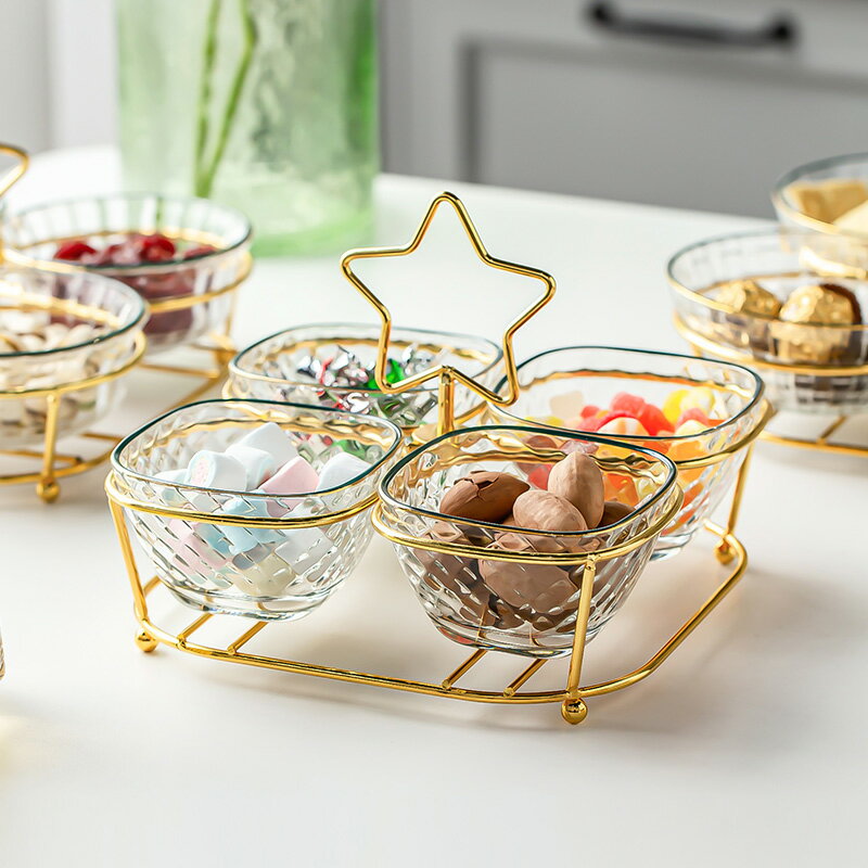 玻璃果盤INS風分格零食盤家用小吃碟客廳干果盤水果點心盤糖果盤