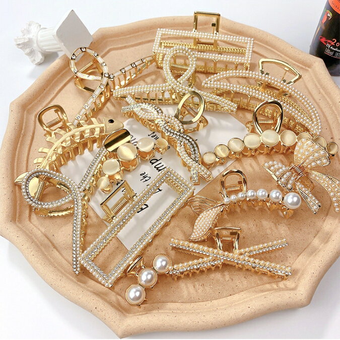 韓國網紅髮夾水鑽髮夾珍珠髮夾金屬髮夾 氣質鯊魚夾 優雅髮飾 6