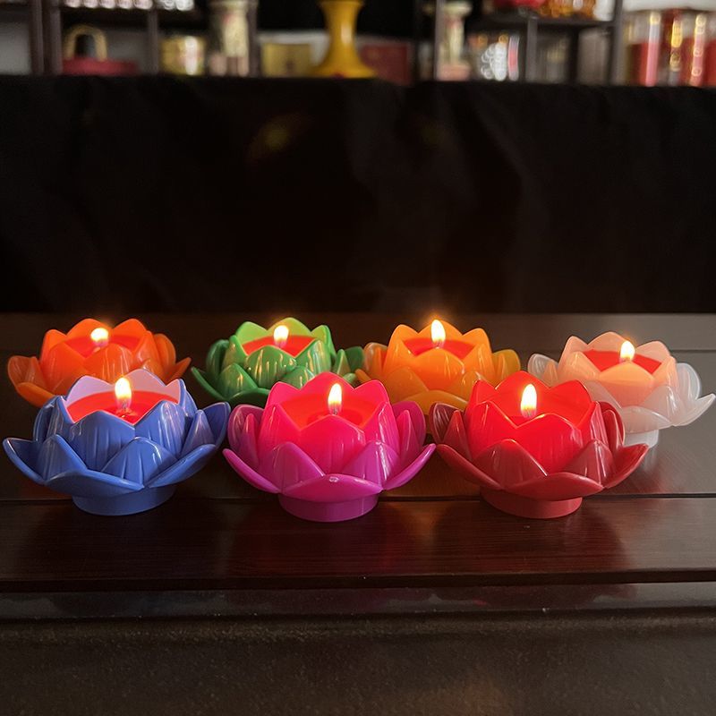 七彩寶蓮燈 家用蓮花蠟燭無煙全酥油材質無煙無異味彩色供佛燈便宜