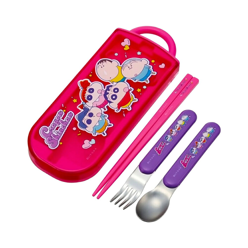 【日本正版】蠟筆小新 三件式 餐具組 日本製 環保餐具 湯匙 筷子 叉子 野原新之助 風間徹 妮妮 正男 阿呆 Skater - 693298