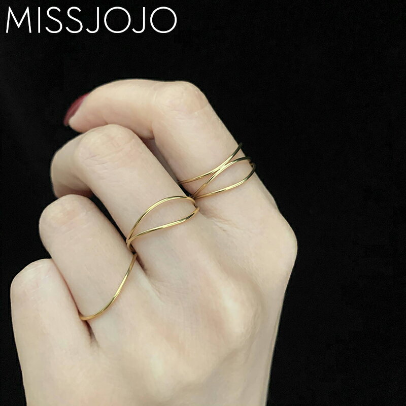 歐美ins冷淡風小眾設計款線條彎曲弧形單層雙層三層鈦鋼金色戒指