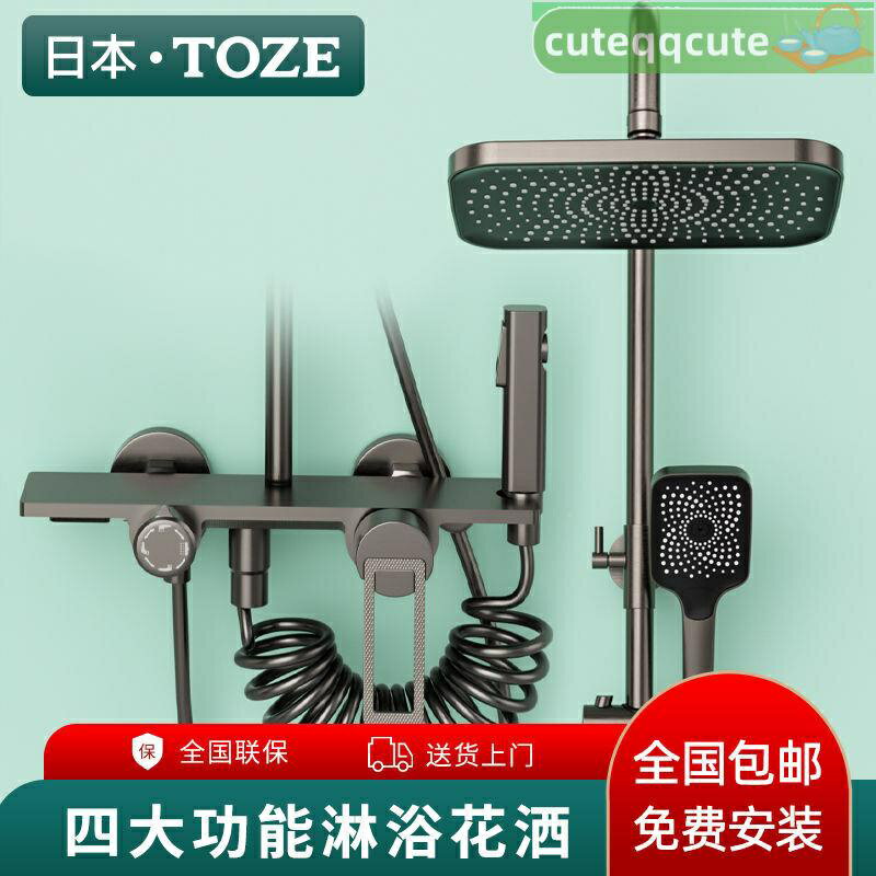 蓮蓬頭套裝 多功能花灑 增壓蓮蓬頭 蓮蓬頭組 蓮蓬頭 日本樂質(TOZE) 淋浴花灑套裝全銅自潔增壓花灑槍灰色花灑套裝