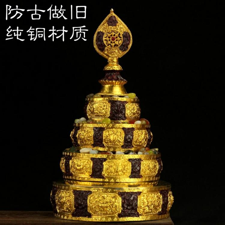 佛教用品 尼泊爾工藝純銅鎏金八吉祥曼扎盤 純銅 曼達盤曼茶羅