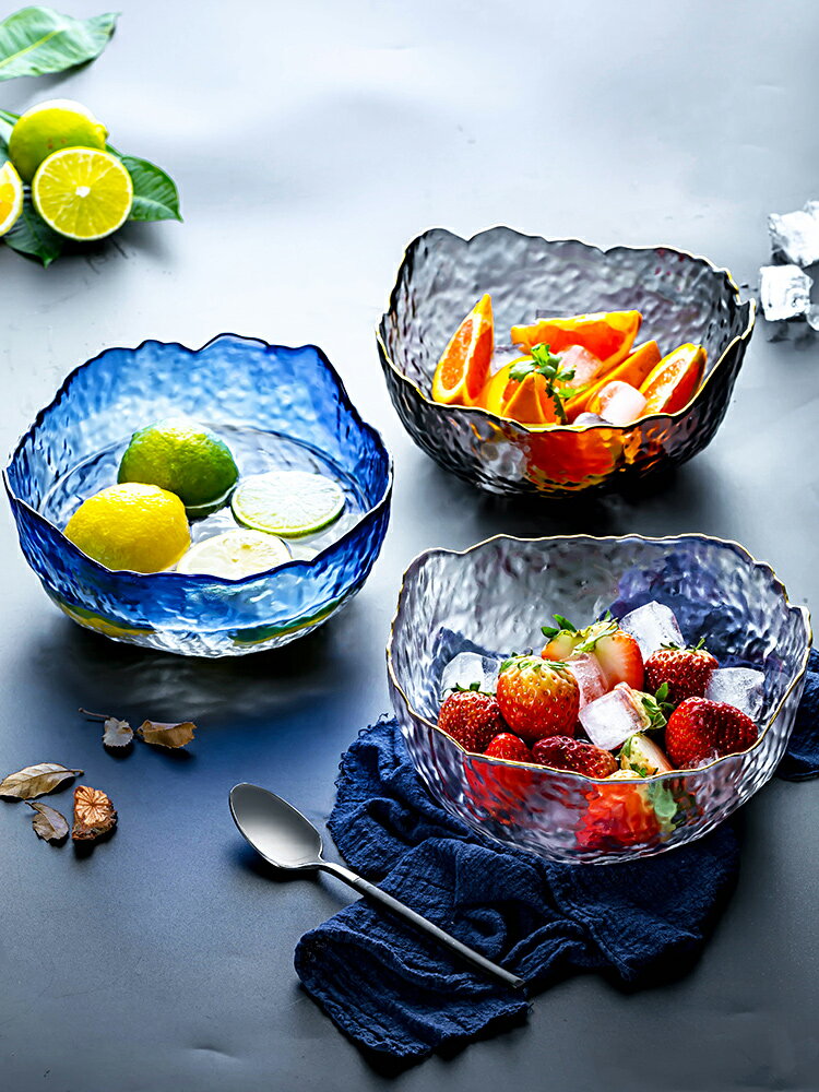 水晶玻璃水果盤小精致家用客廳果盆網紅創意盤子現代簡約北歐風格