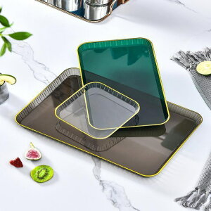 楓林宜居 托盤餐用家用透明放茶杯水杯茶盤客廳杯子長方形簡約創意水果餐盤