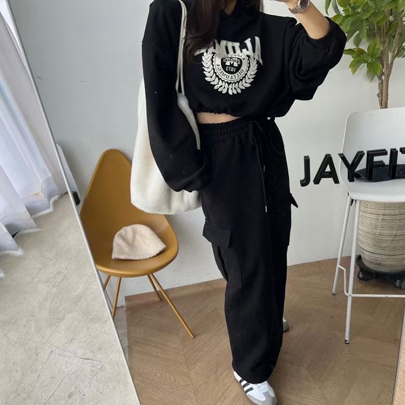 ANNAS 正韓刷毛工作裙套裝 連帽刷毛T 刷毛口袋長裙 休閒潮流字母印花 韓國