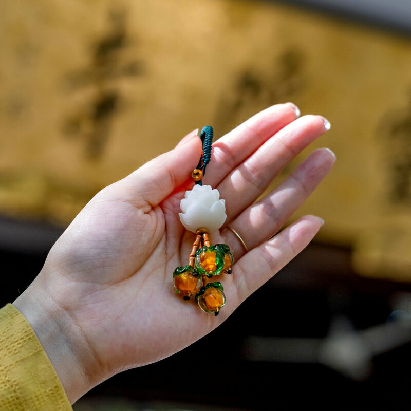 柿柿如意手機鏈蓮蓬蓮花吊墜汽車鑰匙扣創意飾品掛件