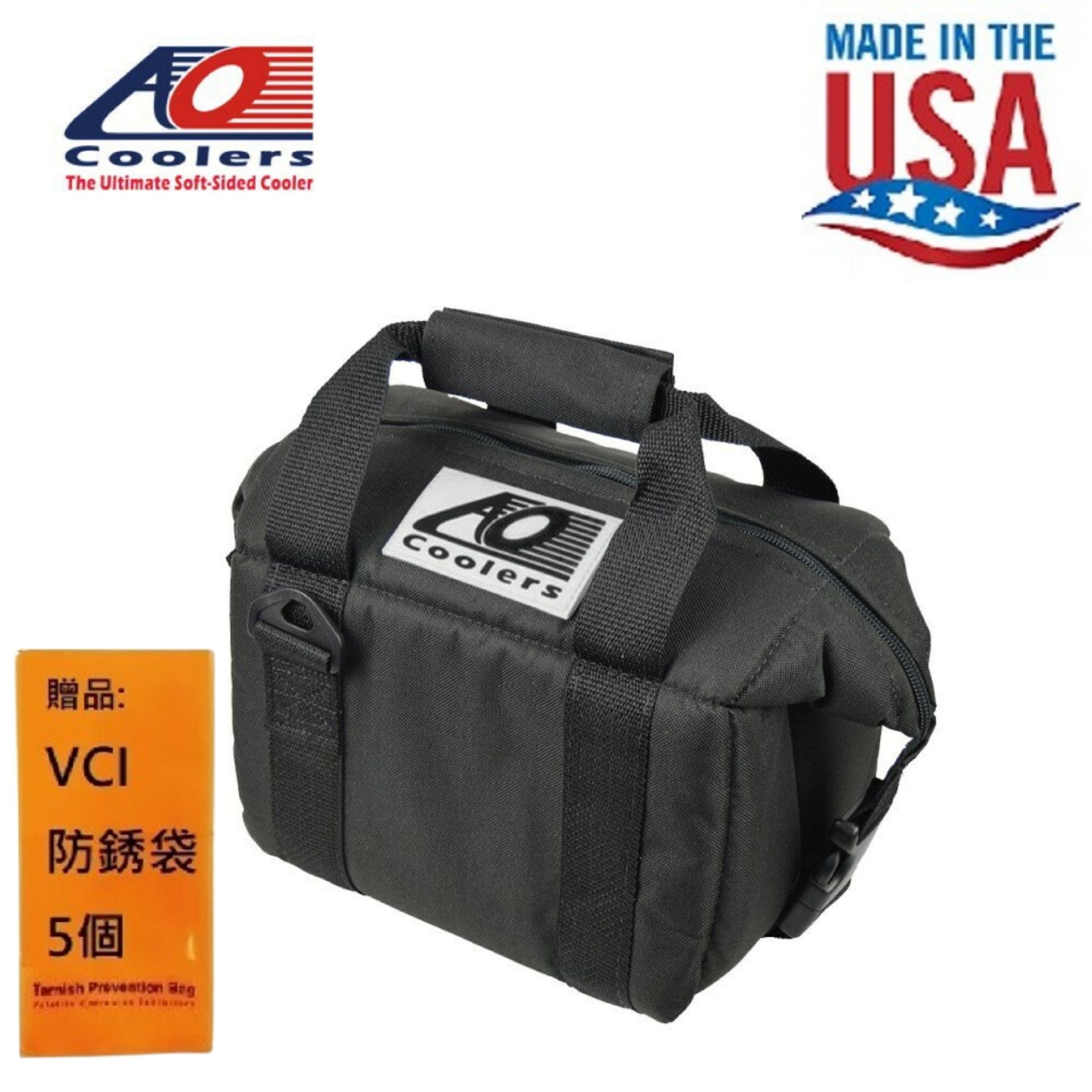 【AO COOLERS】酷冷軟式輕量保冷托特包-6罐型 -經典帆布CANVAS系列 經典黑 強力防漏內襯, 正常使用下, 保證絕不漏水