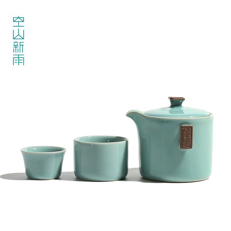空山新雨龍泉青瓷哥窯一壺兩杯旅行泡茶品茗套裝陶瓷可攜式功夫茶具