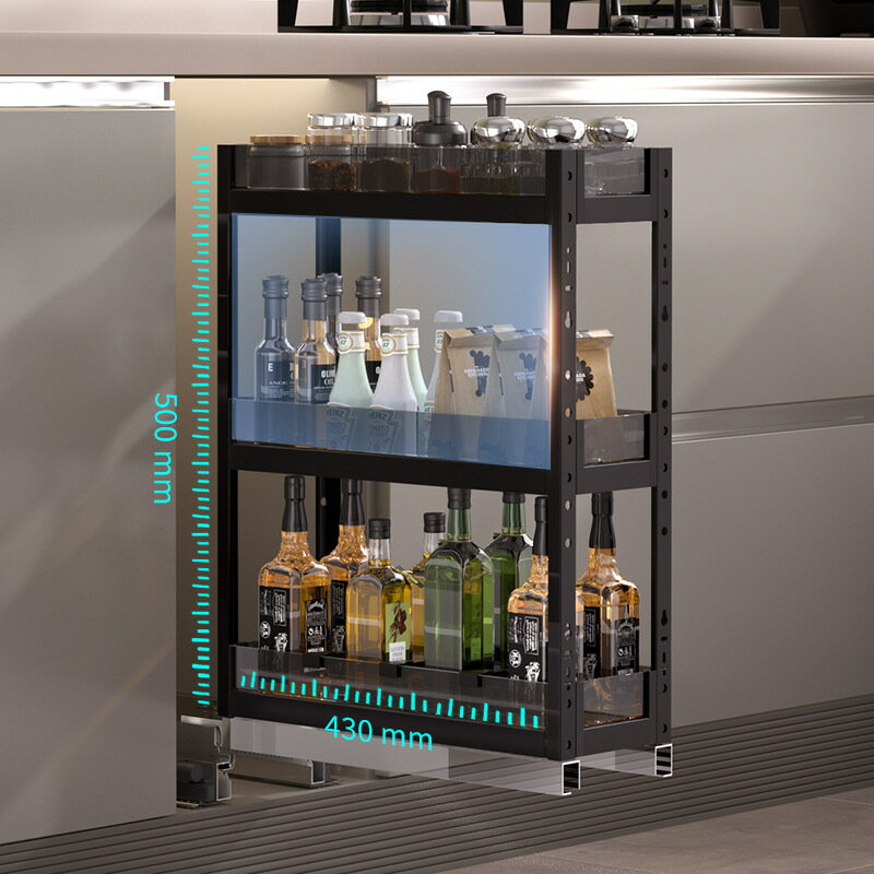 調味拉籃極窄廚房櫥櫃不銹鋼雙層抽屜式抽拉櫃內置物架小尺寸 雙11全館免運 2