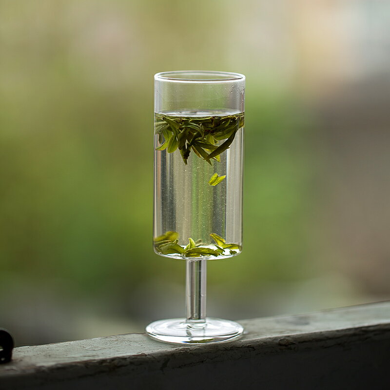 云窩ins玻璃杯綠茶杯茶杯高腳杯大號家用耐高溫茶樓專用創意透明