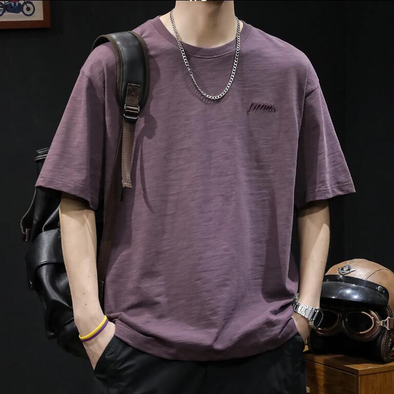 竹節純棉短袖t恤男士夏季衣服2024新款半袖大碼潮牌男裝重磅體恤【繁星小鎮】