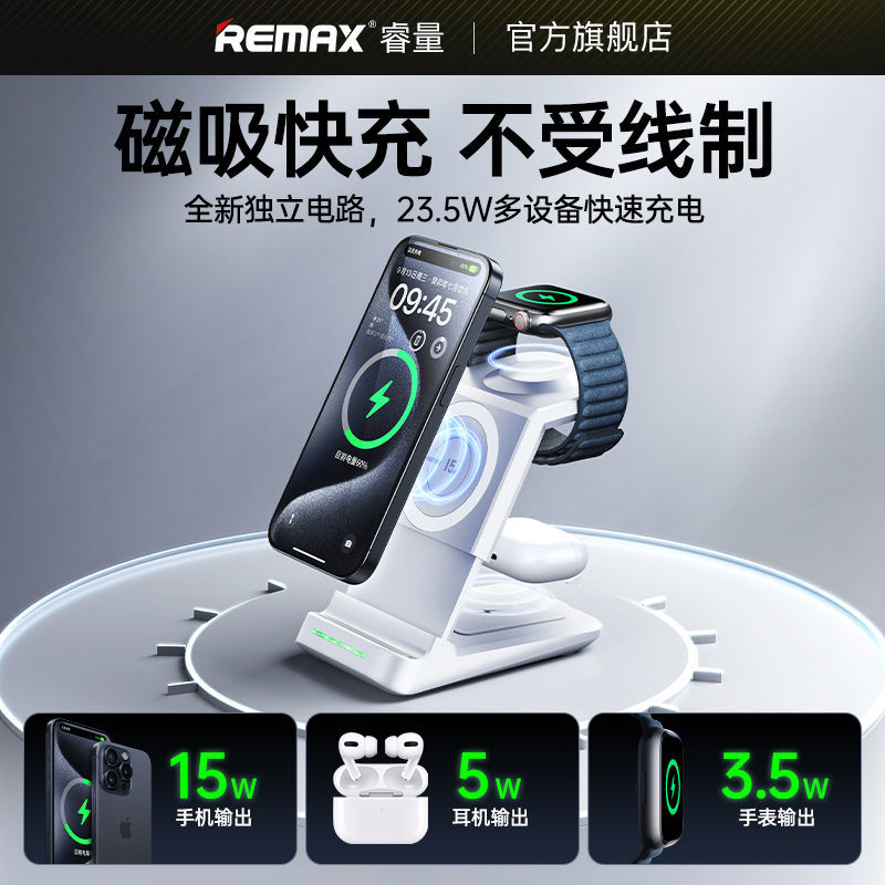 免運/快速出貨 手機充電器 睿量23.5W三合一無線充電器Magsafe磁吸快充適用於蘋果15耳機手錶