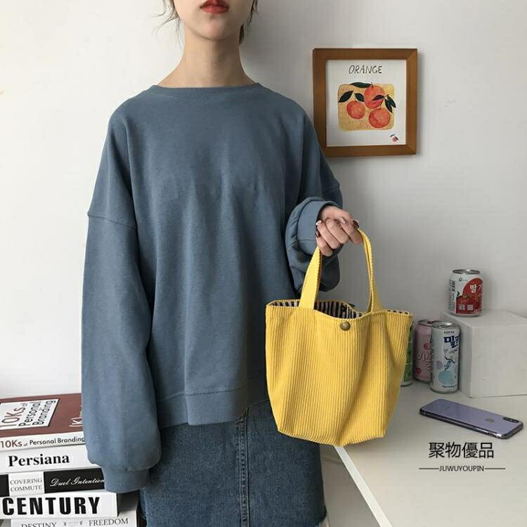 手提包女包燈芯絨便當包女可愛【聚物優品】