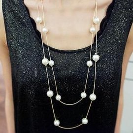 【珍珠項鍊】韓國飾品韓版 衣服配飾裝飾項鍊多層珍珠項鍊毛衣鏈女歐美女掛件-7001010