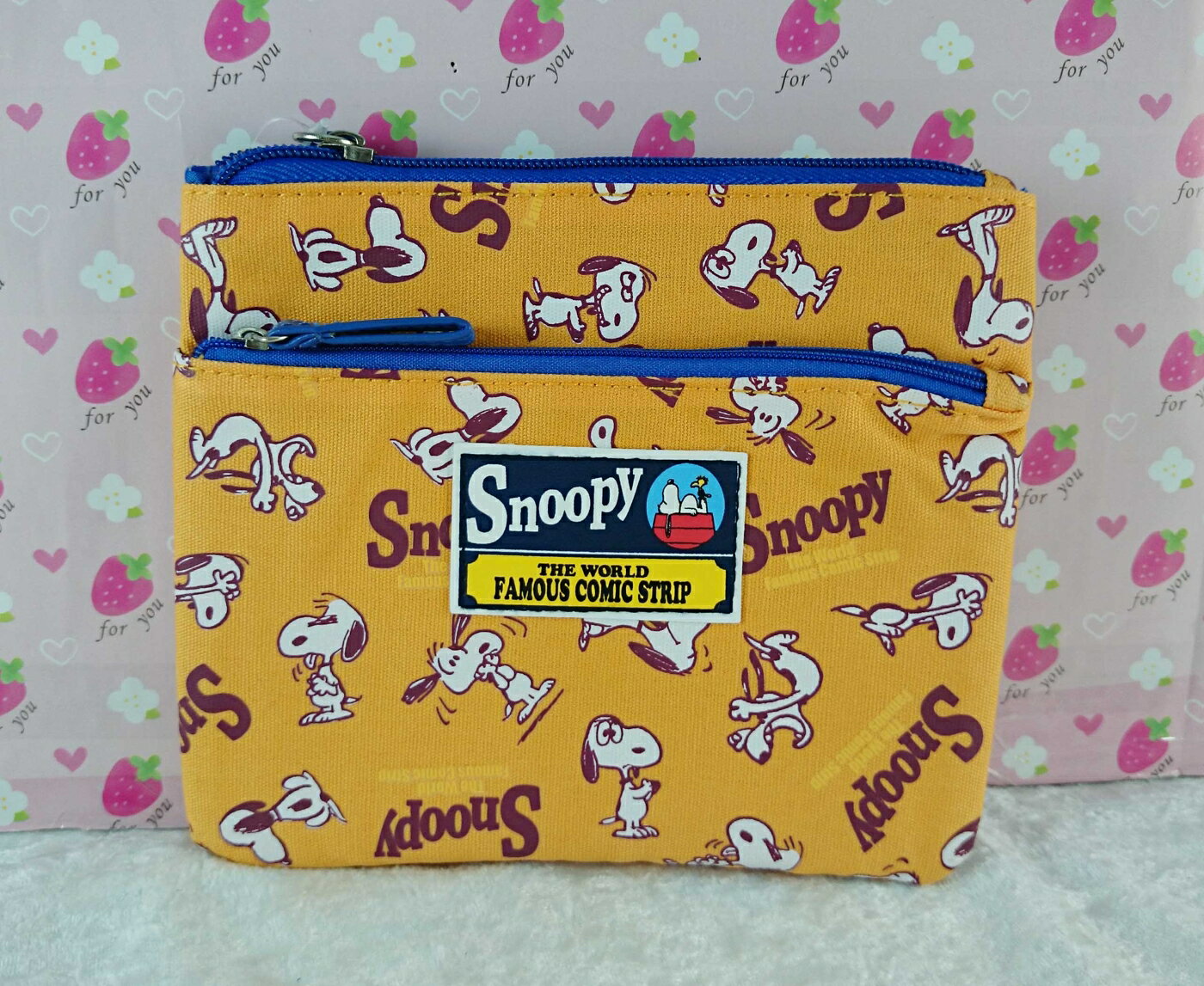 【震撼精品百貨】史奴比Peanuts Snoopy 化妝包 雙拉鍊 咖啡色 震撼日式精品百貨