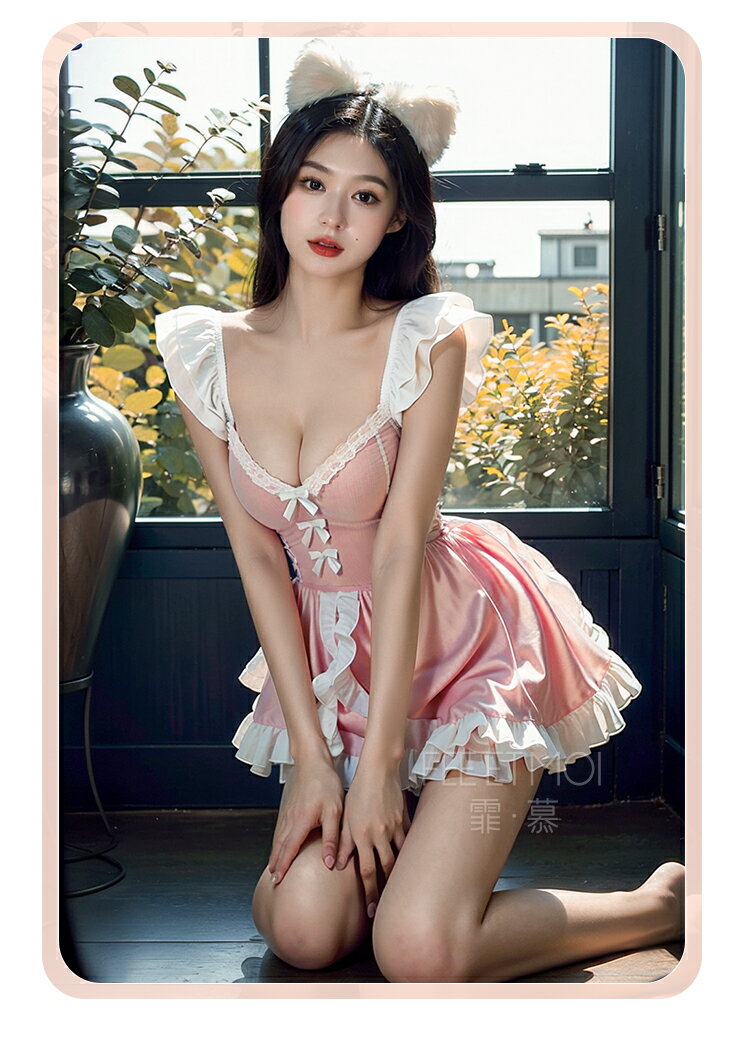 《H7395》網紗透胸軟糯甜美女僕套裝