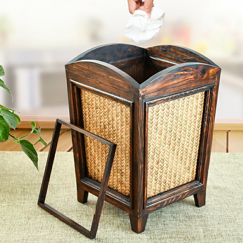泰國創意竹編垃圾桶家用客廳臥室廚房中式木質垃圾簍廢紙收納桶