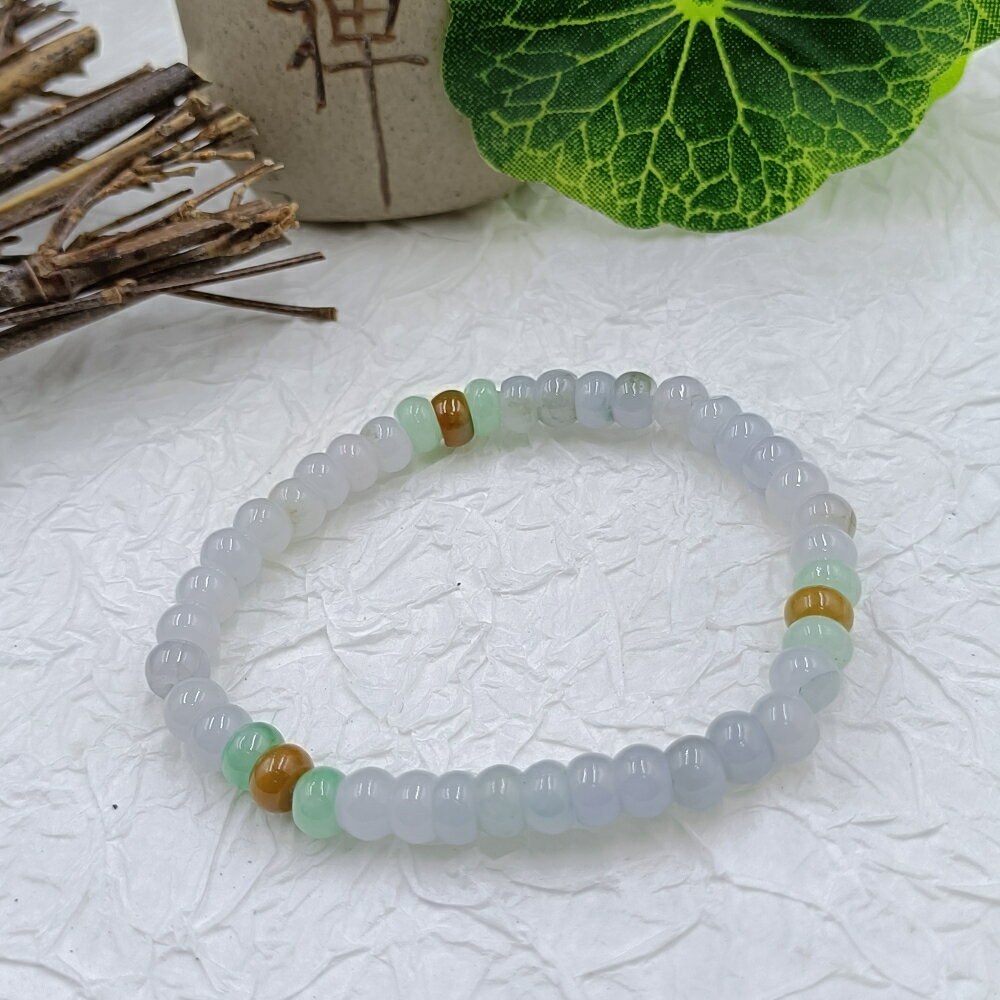 天然 翡翠A貨 冰糯三彩算盤珠手串