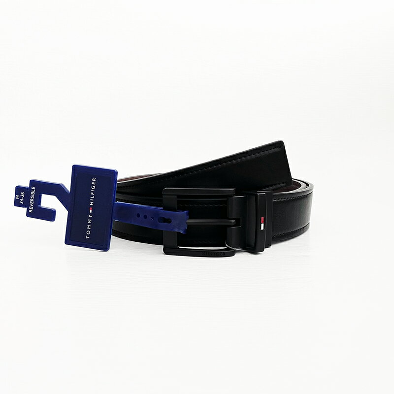 美國百分百【全新真品】Tommy Hilfiger 皮帶 配件 TH 男款 Logo 腰帶 33mm 黑色 CQ27