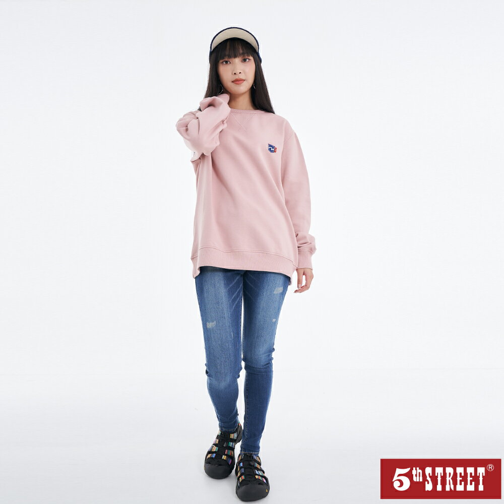 中性款小5LOGO繡花厚大學TEE-霧粉紅【5th STREET】