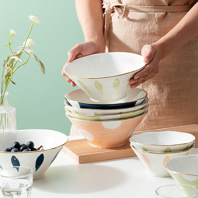 面碗家用拉面碗喇叭斗笠大號日式餐具湯碗陶瓷沙拉碗吃湯面條泡面