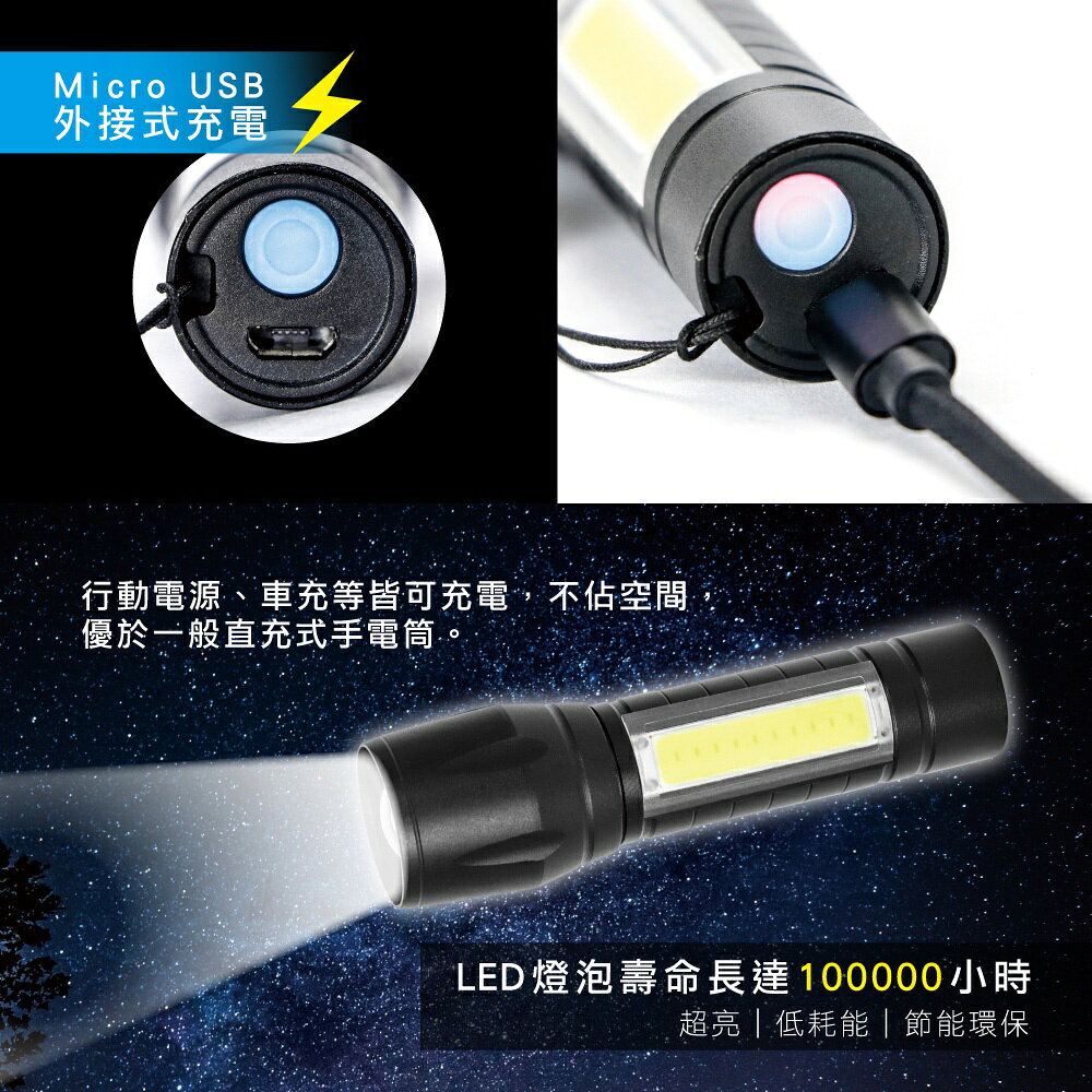 【KINYO】鋁合金多功能LED變焦手電筒 (LED) 充電式 三段光源 XPE LED 照射150M ｜露營 2