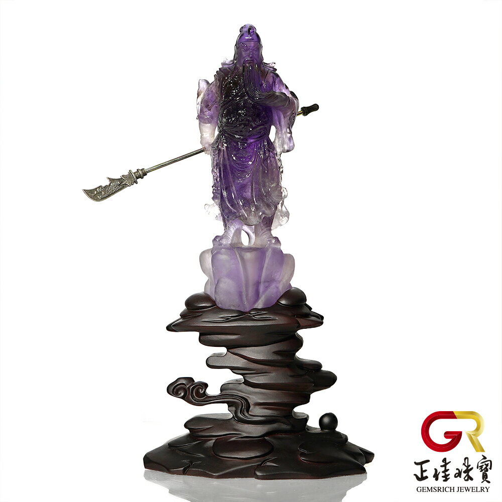 紫水晶 頂級巴西紫晶 武關公雕刻 290g 關聖帝君 紫水晶關公佛像｜手工客製木座