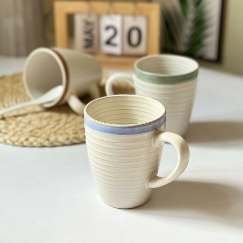 釉下彩陶瓷杯子浮雕線圈家用水杯牛奶杯馬克杯簡約陶瓷杯子咖啡杯【尚宜家居】