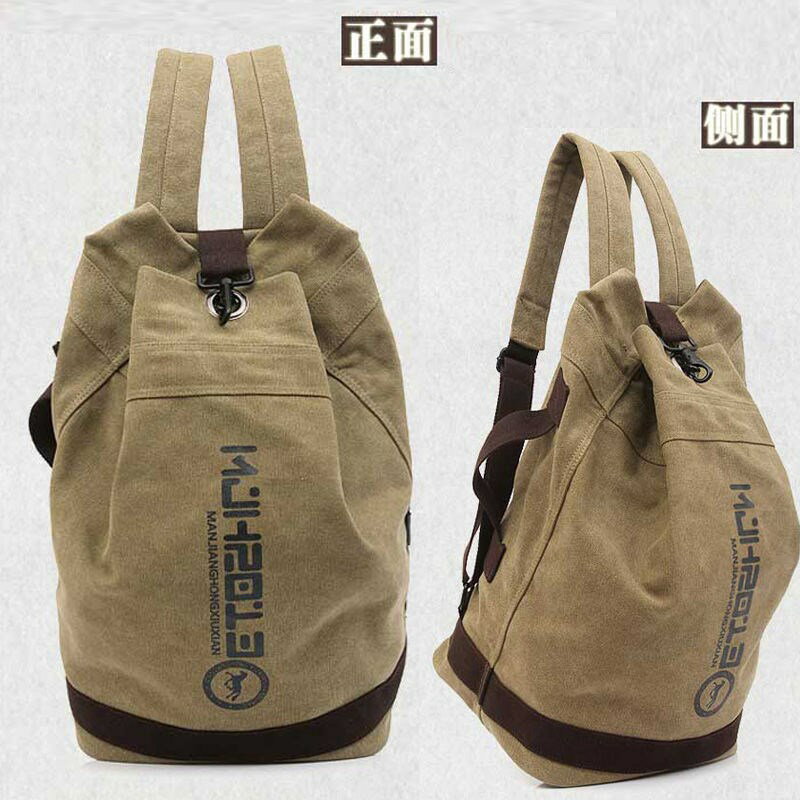 雙肩包男士時尚潮流韓版學生書包帆布水桶包休閑旅行背包大容量包