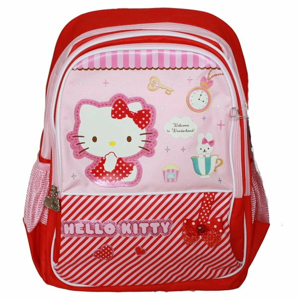 <br/><br/>  正版 Hello Kitty 凱蒂貓兒童書包雙肩包後背包2-6年級-KT5089紅色斜紋款<br/><br/>
