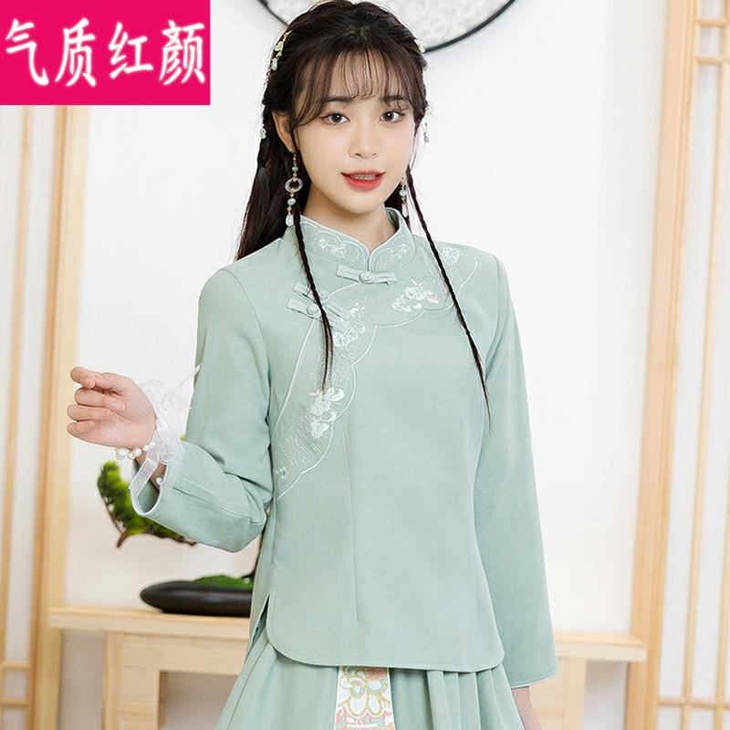 漢服春季民國復古女裝禪意茶服中國風大碼改良旗袍唐裝上衣兩件套