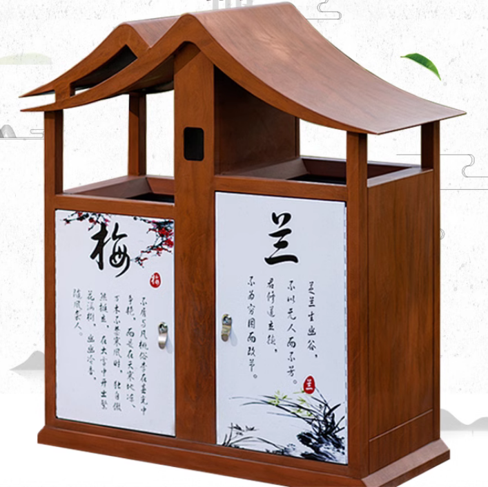 戶外垃圾桶不銹鋼 室外果皮箱 公園景區環衛 園林木紋仿古分類垃圾箱