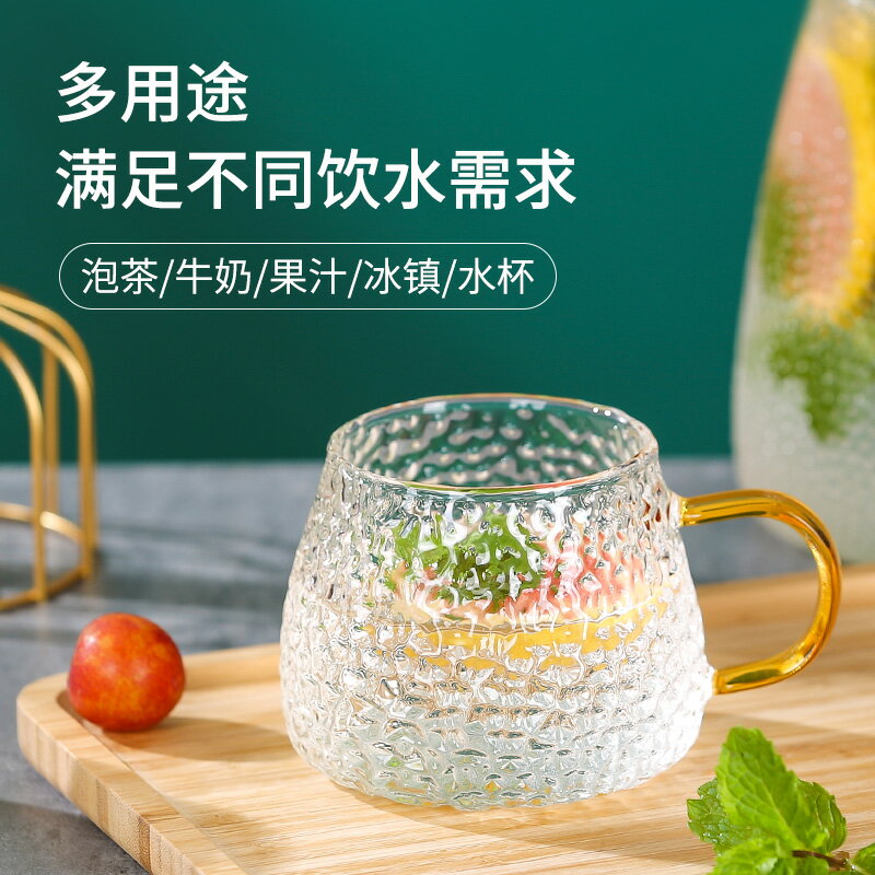 簡約ins風浮雕玻璃杯錘紋水杯耐熱泡茶杯家用檸檬喝水帶把手杯子