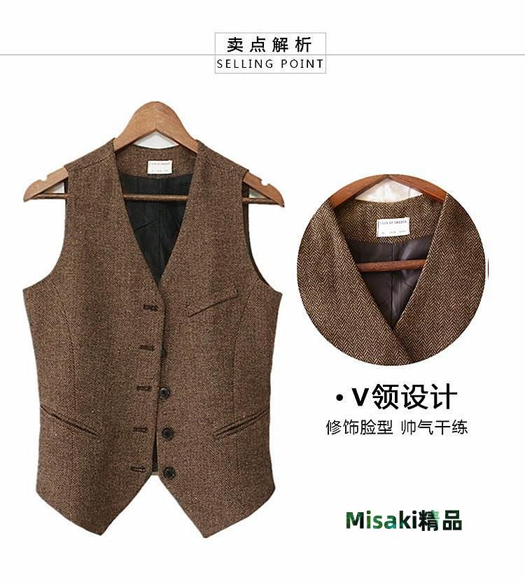 保暖背心英倫風秋冬時尚馬甲女外穿百搭復古女生毛呢短款休閑大碼馬夾背心-Misaki精品