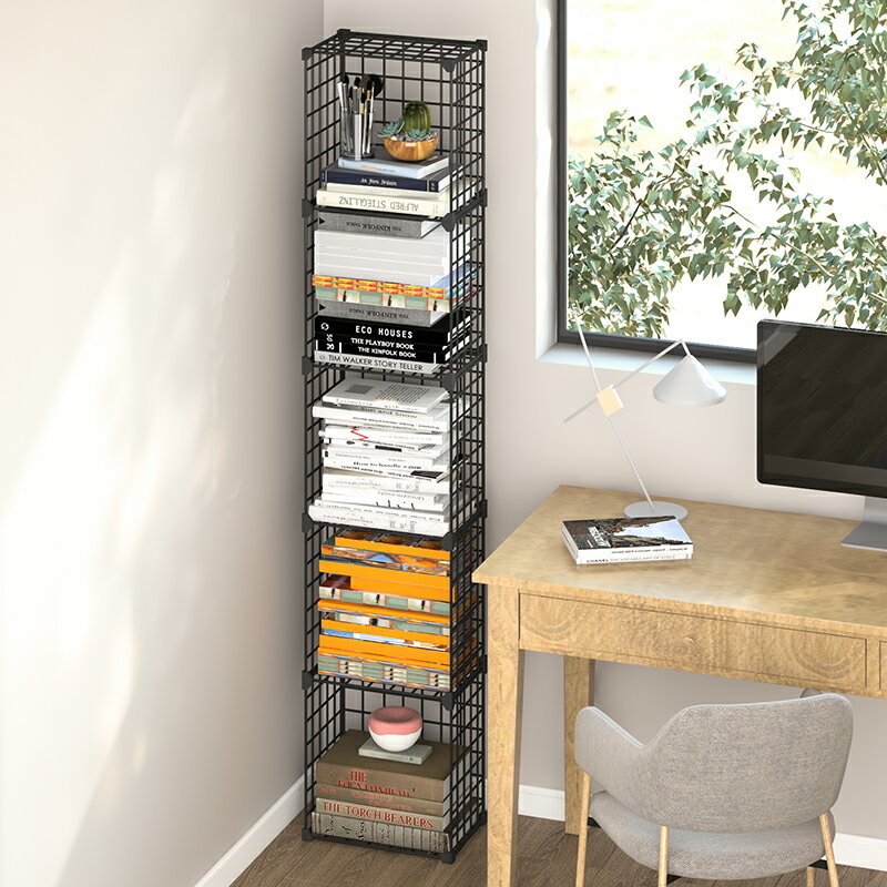 簡易書架落地省空間組合書桌學生鐵藝收納小型矮多層窄縫小置物架