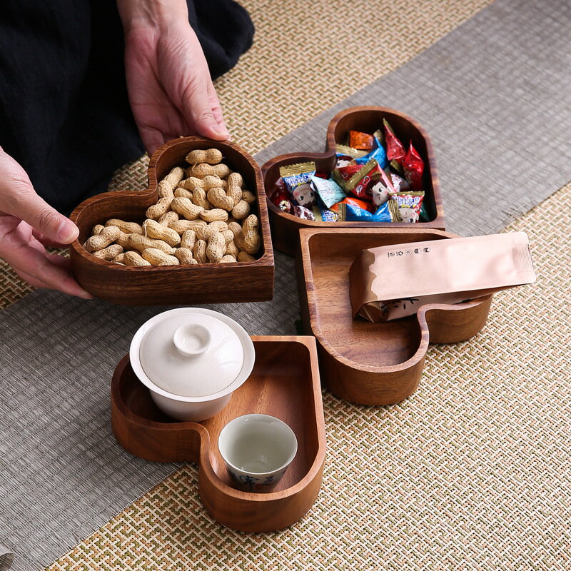 免運 茶具系列 胡桃木愛心干果盤糖果盒新中式輕奢家用多層零食堅果盤收納盒