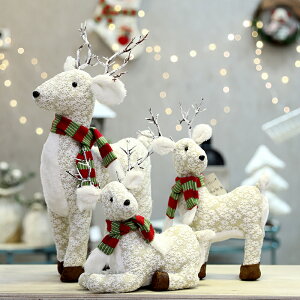 圣誕節禮物白色圣誕鹿娃娃布藝公仔桌面擺件咖啡廳櫥窗場景裝飾品