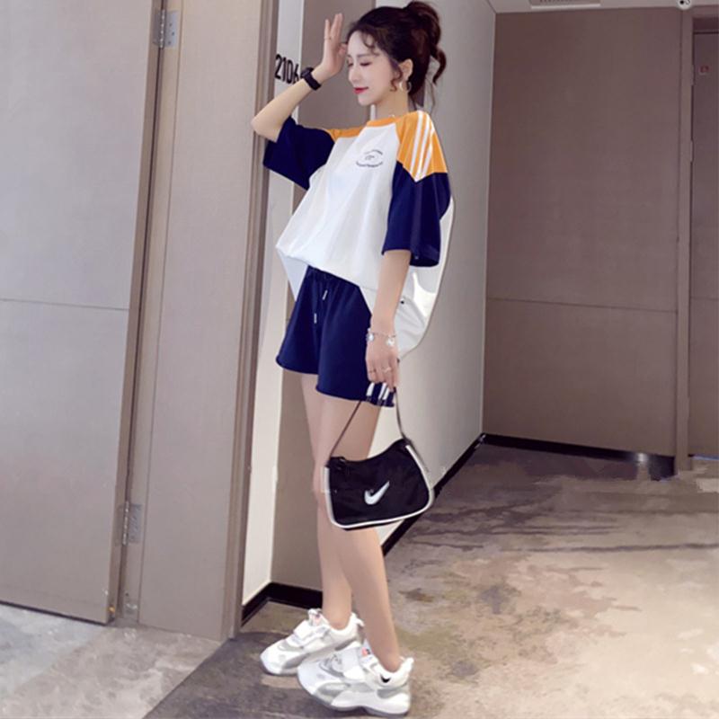 運動服套裝/跑步服/休閒服 運動套裝女夏學生韓版寬鬆中考短褲跑步服胖mm大尺碼休閒兩件套【KL8028】