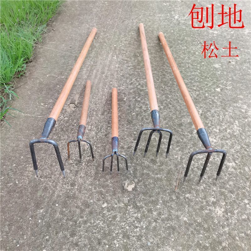 多齒釘耙鬆土三四齒鐵扒子加厚園藝鋤地農具鐵耙子頭農用除草神器