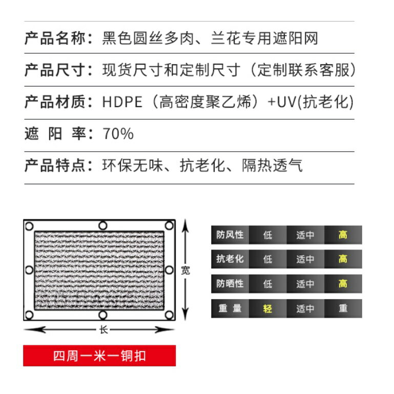 家用黑色圓絲遮陽網70%多肉蘭花綠植防曬網隔熱網抗風透氣耐用遮陽網防曬網隔熱網