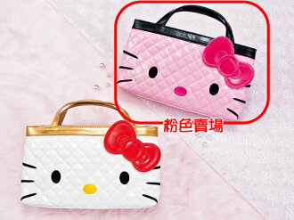 【唯愛日本】14021300026 格紋大臉袋中袋-粉 三麗鷗 Kitty 凱蒂貓 購物袋 手提袋 日本景品