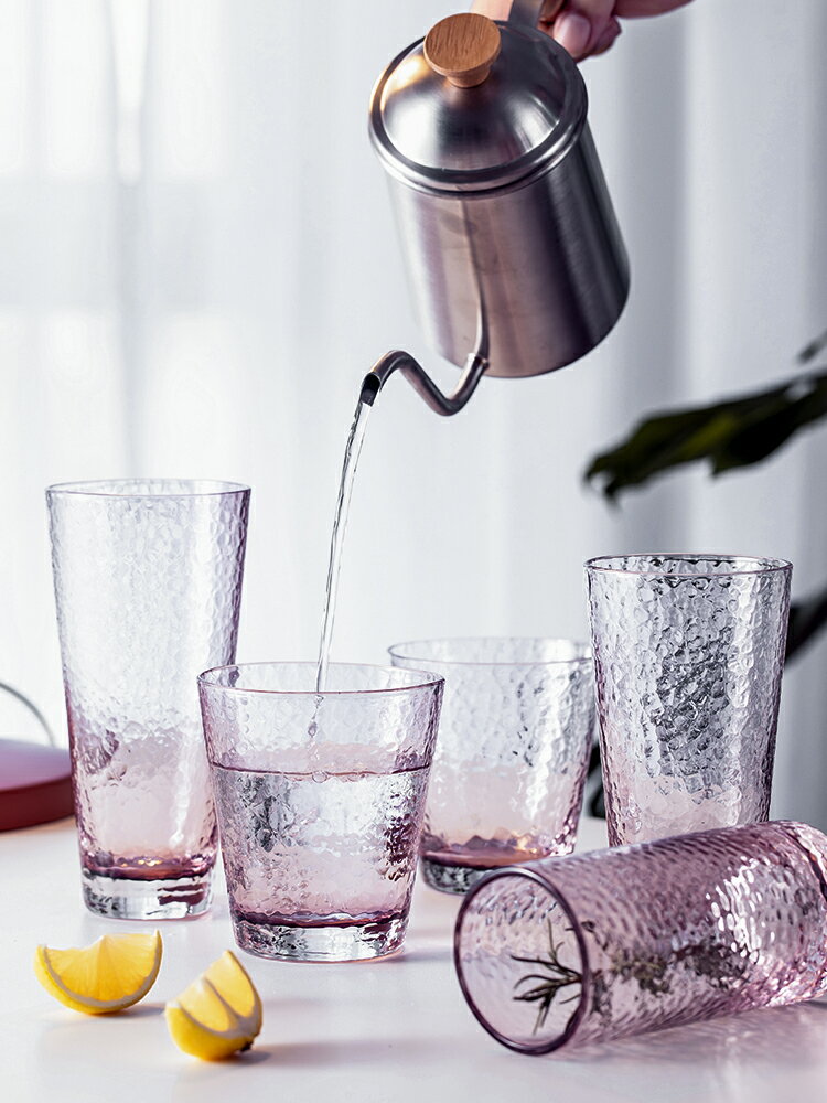 朵頤 歐式網紅玻璃杯ins風潮流紫色錘紋透明水杯果汁牛奶杯小酒杯1入