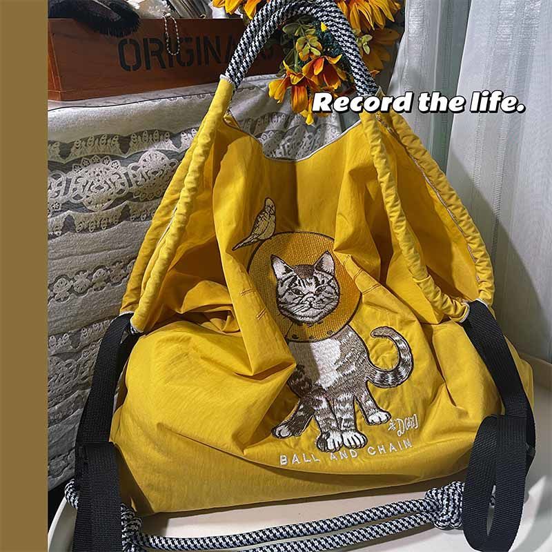 免運 購物袋 ball&chain 日系刺繡環保袋尼龍防水大容量旅行單肩輕便購物袋 快速出貨